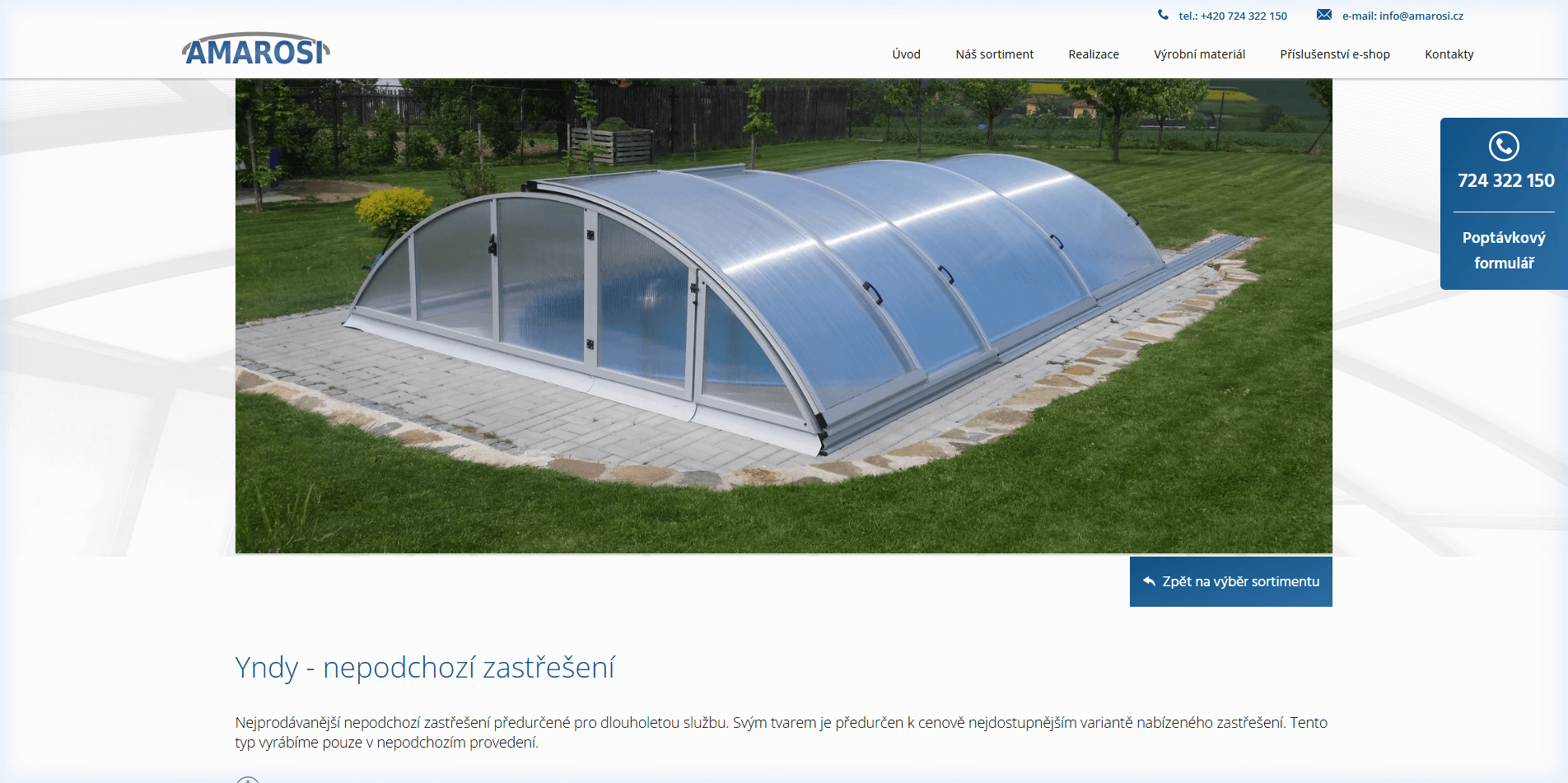 Starý web — produktová stránka Yndy