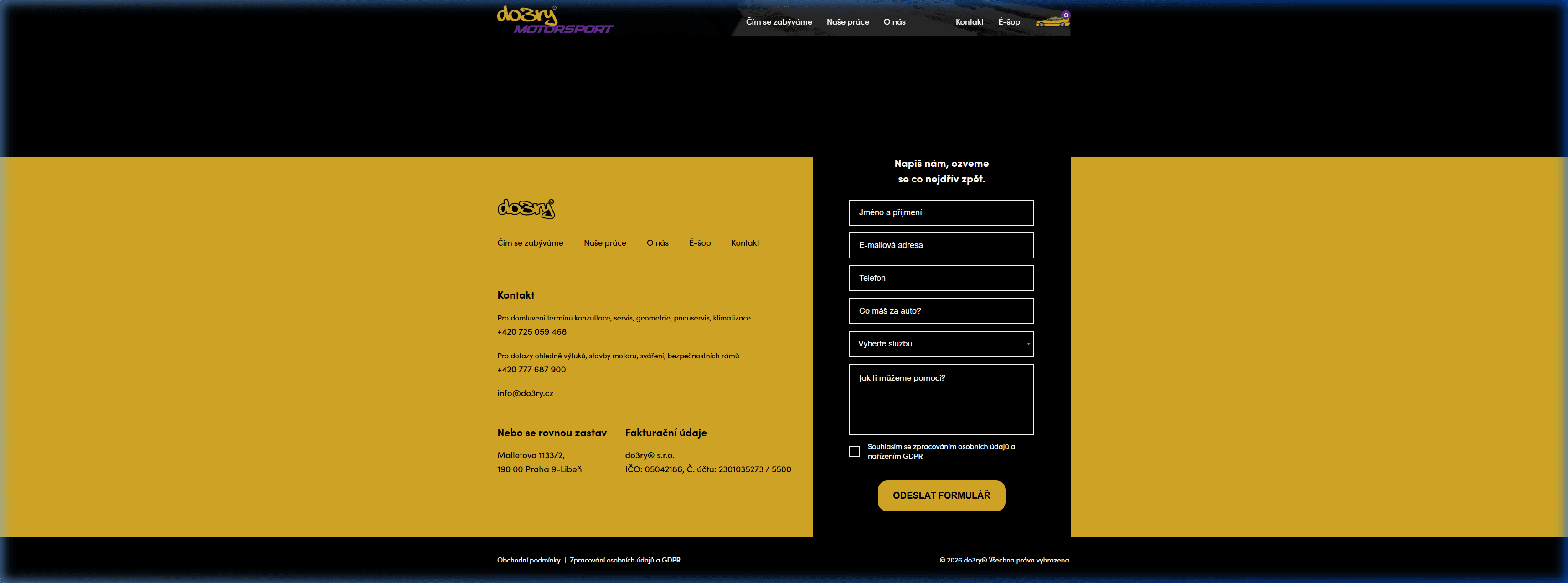 Starý web — žlutý blokový kontaktní formulář